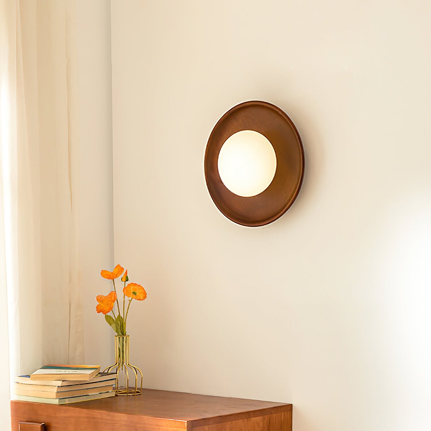 Sophie Dura Round Wall Lamp – Modern Wood & Glass Indoor Lighting