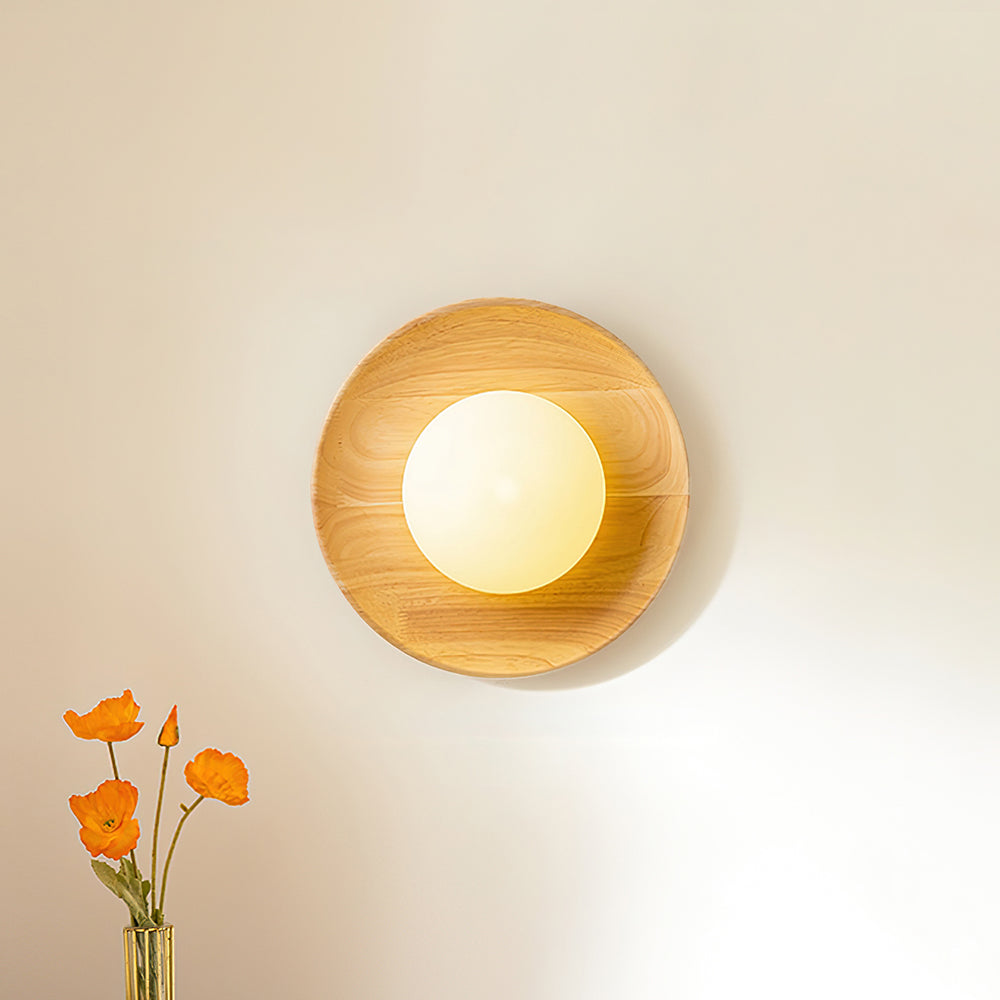 Sophie Dura Round Wall Lamp – Modern Wood & Glass Indoor Lighting