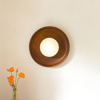 Sophie Dura Round Wall Lamp – Modern Wood & Glass Indoor Lighting