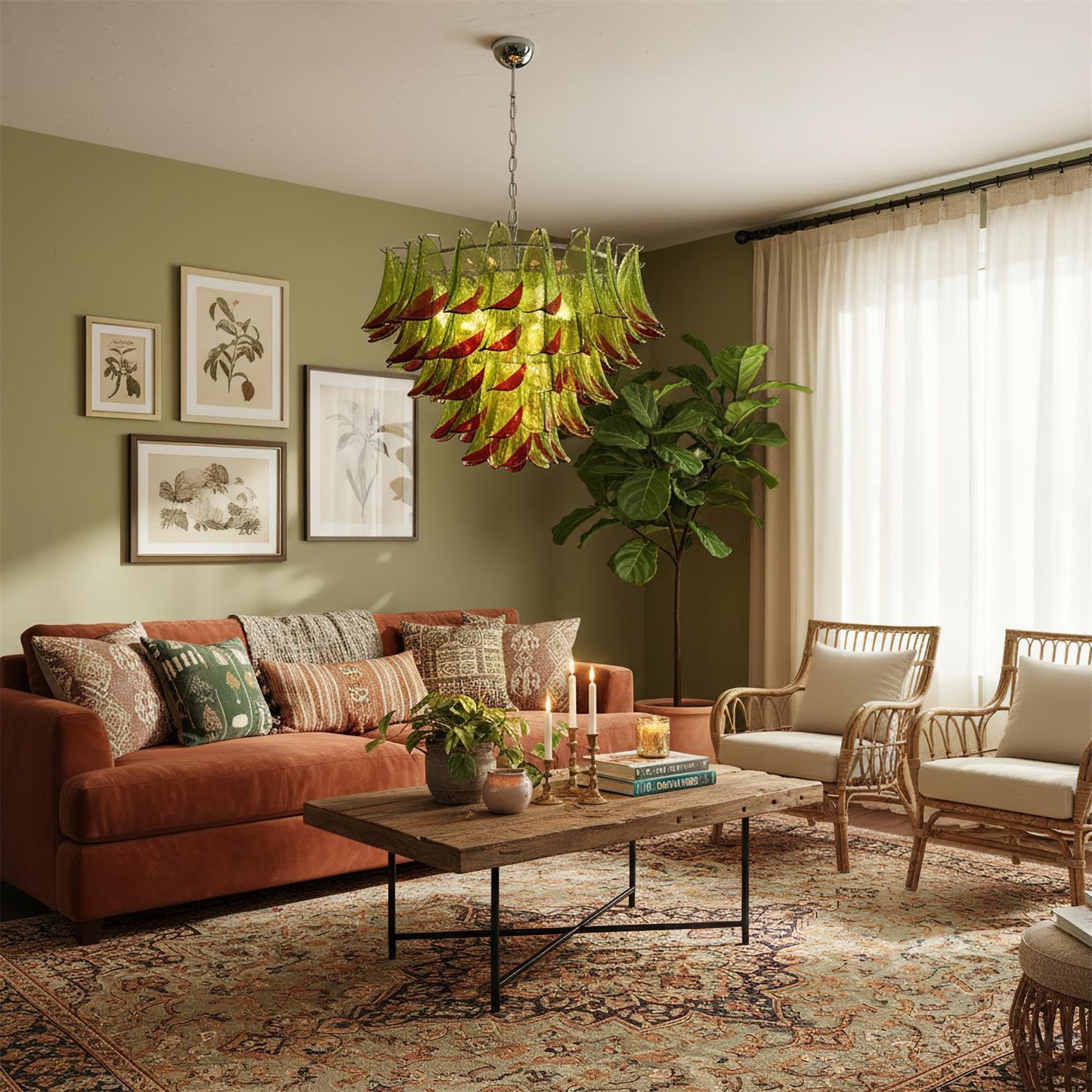 Lustre Giselle Petal, design fleur en verre superposé avec cadre en métal