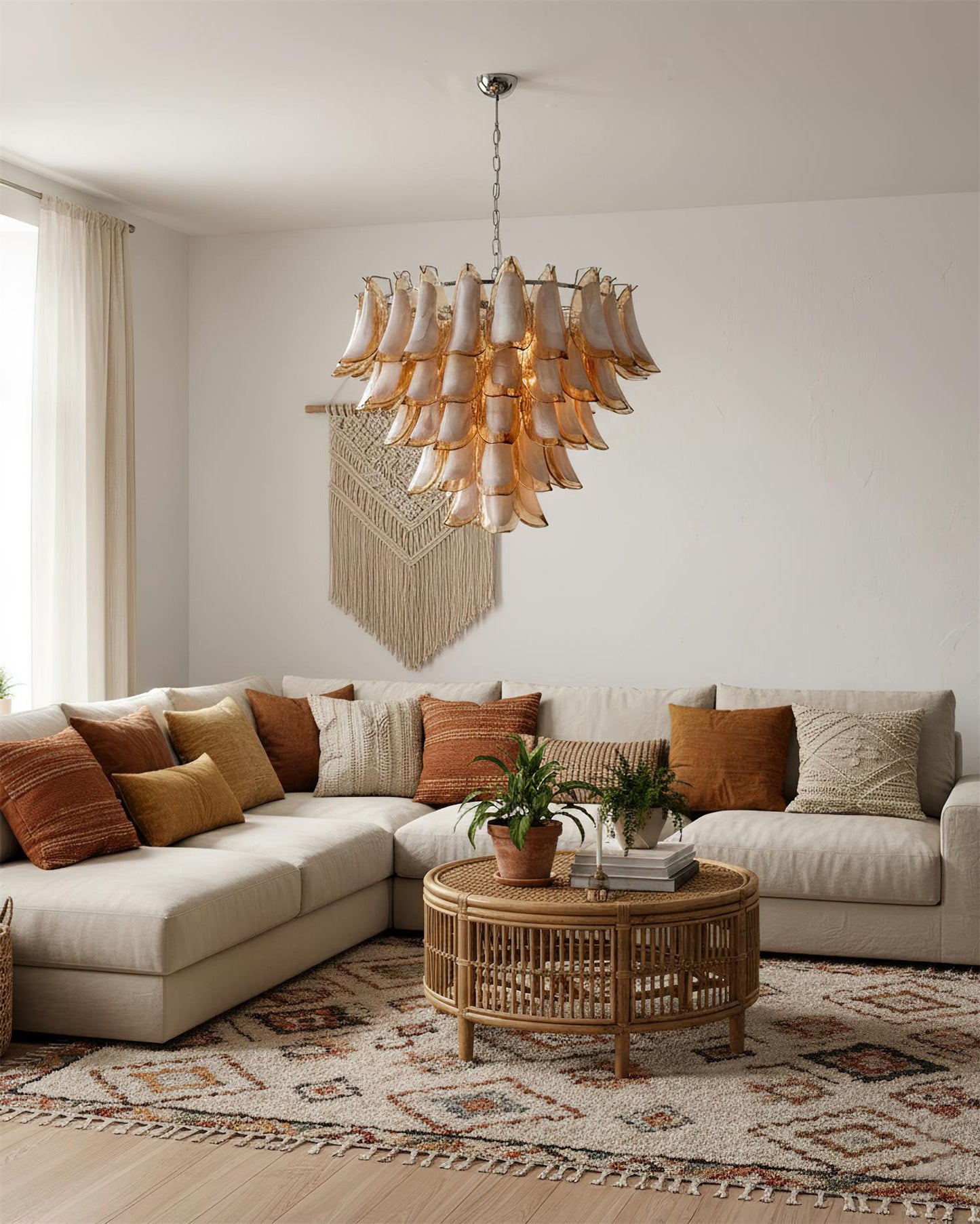 Lustre Giselle Petal, design fleur en verre superposé avec cadre en métal