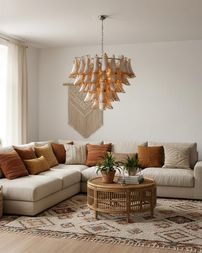 Lustre Giselle Petal, design fleur en verre superposé avec cadre en métal