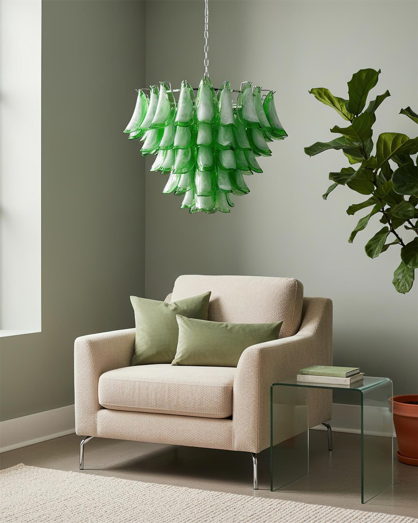 Lustre Giselle Petal, design fleur en verre superposé avec cadre en métal