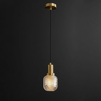 Elise Lampe Suspendue LED Luxe Verre Gravé Cuivre Doré Luminaire Abat-jour Rhombus