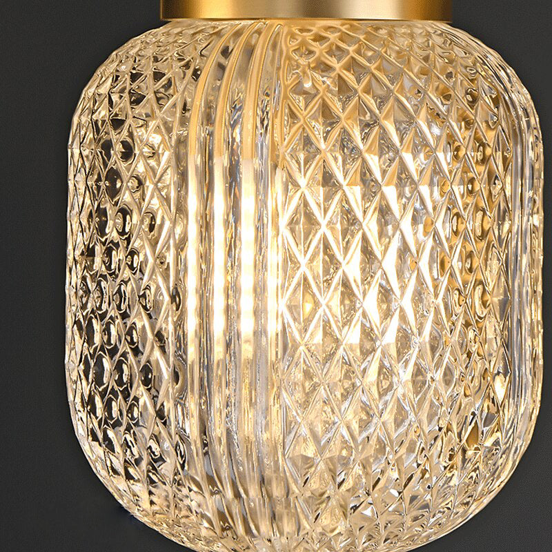 Elise Lampe Suspendue LED Luxe Verre Gravé Cuivre Doré Luminaire Abat-jour Rhombus