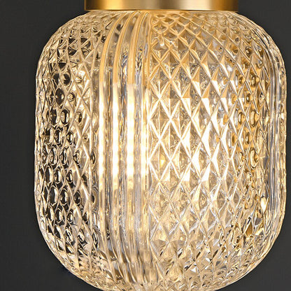 Elise Lampe Suspendue LED Luxe Verre Gravé Cuivre Doré Luminaire Abat-jour Rhombus