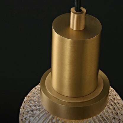 Elise Lampe Suspendue LED Luxe Verre Gravé Cuivre Doré Luminaire Abat-jour Rhombus