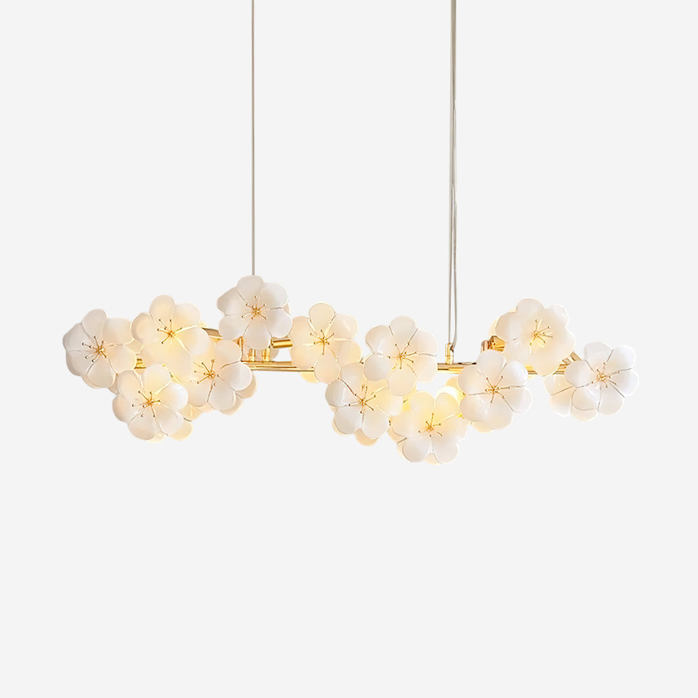 Lustre Léonie Fleurs, Délicates Fleurs en Verre avec Tiges Dorées