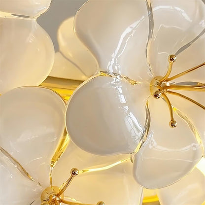 Lustre Léonie Fleurs, Délicates Fleurs en Verre avec Tiges Dorées
