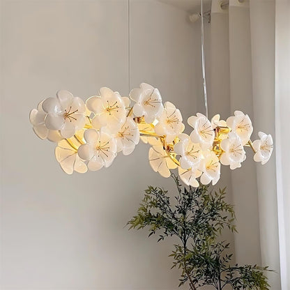 Lustre Léonie Fleurs, Délicates Fleurs en Verre avec Tiges Dorées