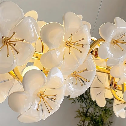 Lustre Léonie Fleurs, Délicates Fleurs en Verre avec Tiges Dorées