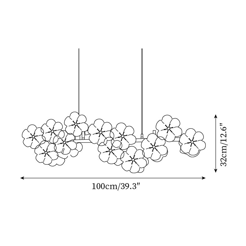 Lustre Léonie Fleurs, Délicates Fleurs en Verre avec Tiges Dorées
