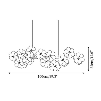 Lustre Léonie Fleurs, Délicates Fleurs en Verre avec Tiges Dorées
