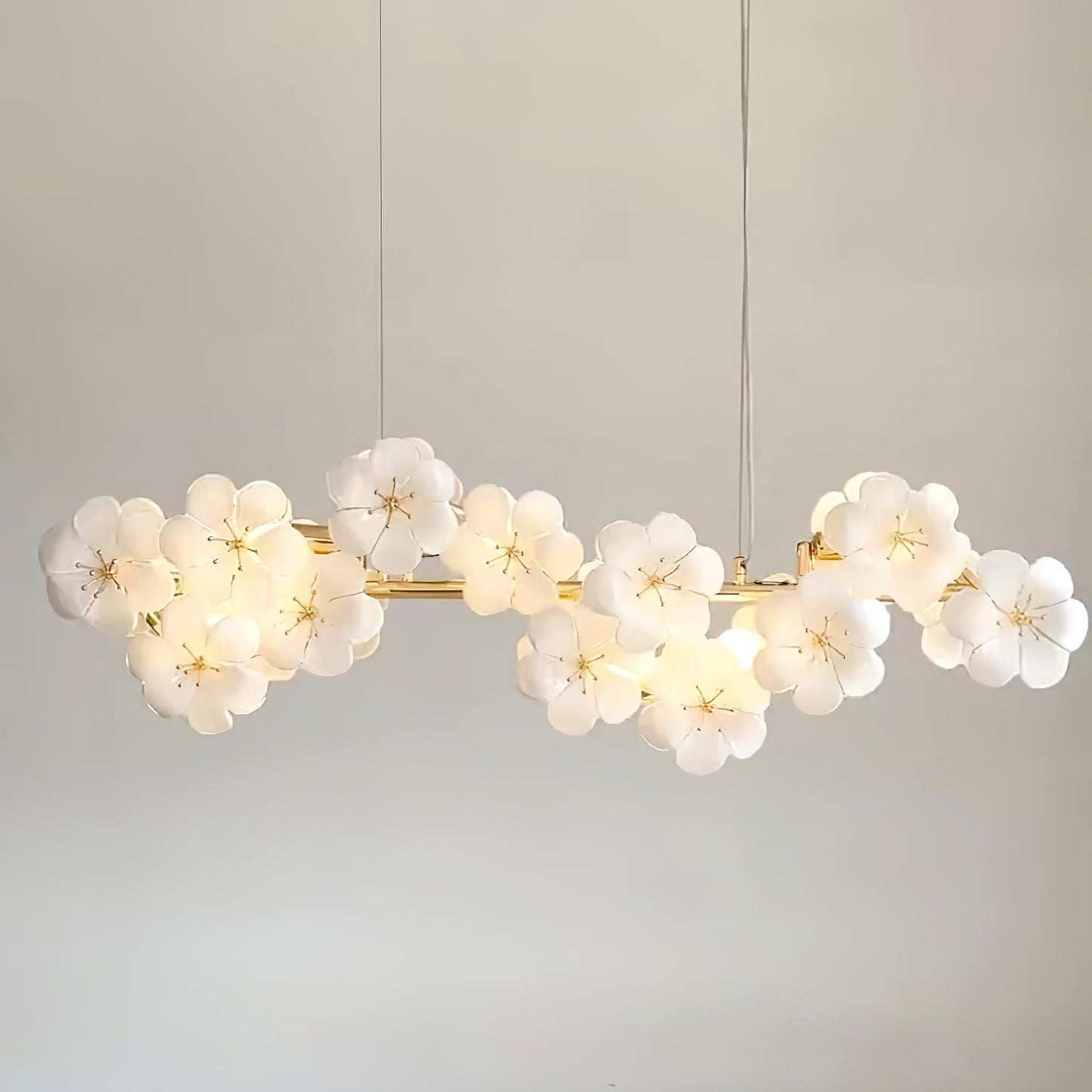 Lustre Léonie Fleurs, Délicates Fleurs en Verre avec Tiges Dorées