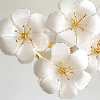 Lustre Léonie Fleurs, Délicates Fleurs en Verre avec Tiges Dorées