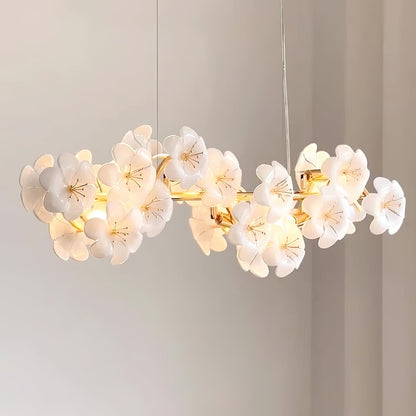Lustre Léonie Fleurs, Délicates Fleurs en Verre avec Tiges Dorées