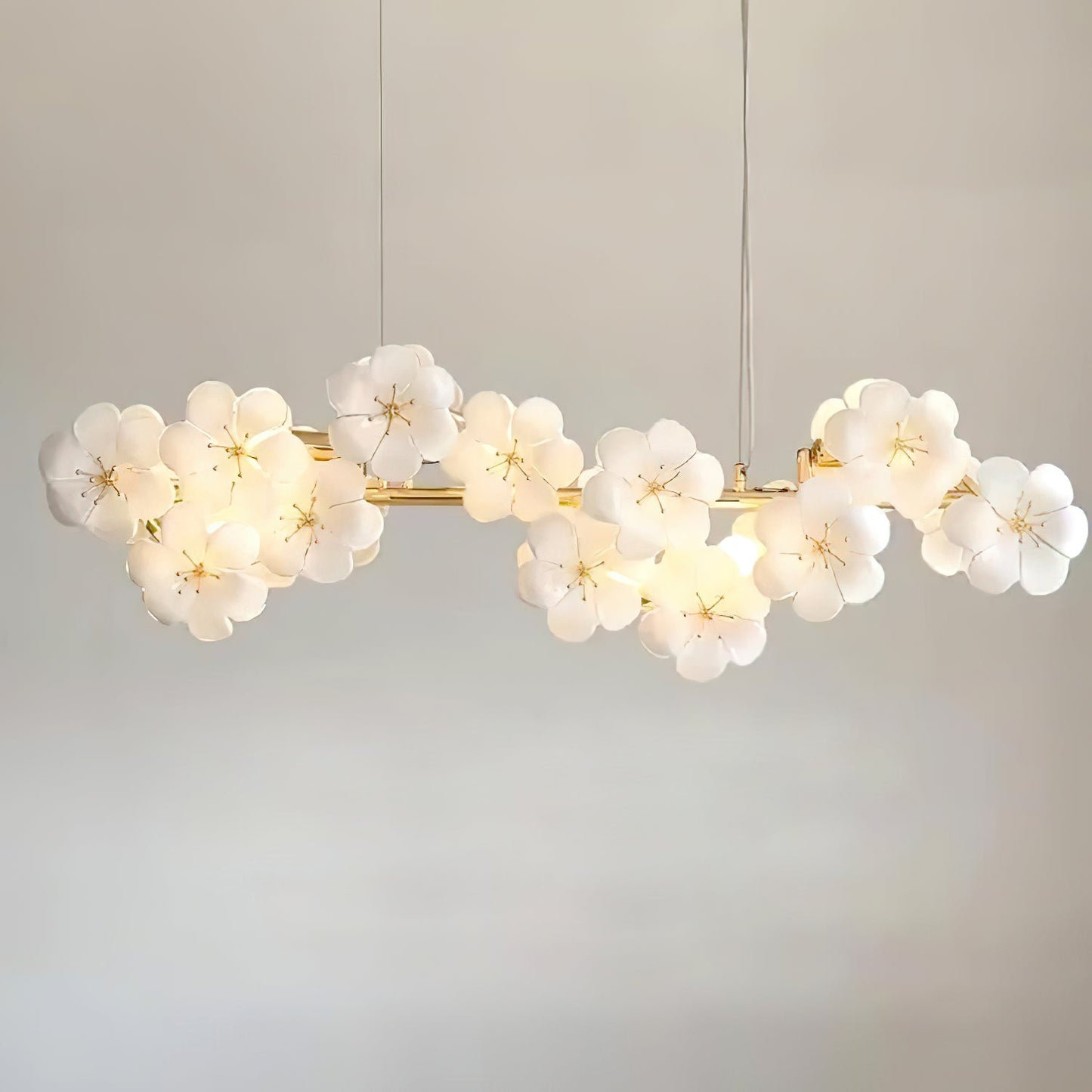 Lustre Léonie Fleurs, Délicates Fleurs en Verre avec Tiges Dorées