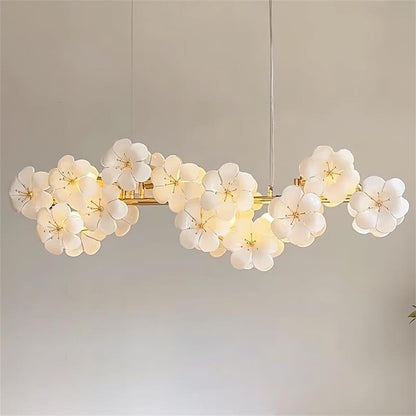 Lustre Léonie Fleurs, Délicates Fleurs en Verre avec Tiges Dorées