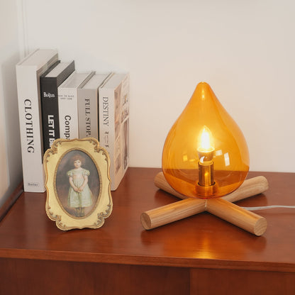 Élora Firebeam Glass Table Lamp with Wooden Base