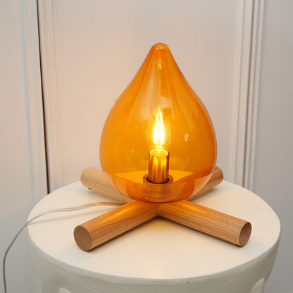 Élora Firebeam Glass Table Lamp with Wooden Base