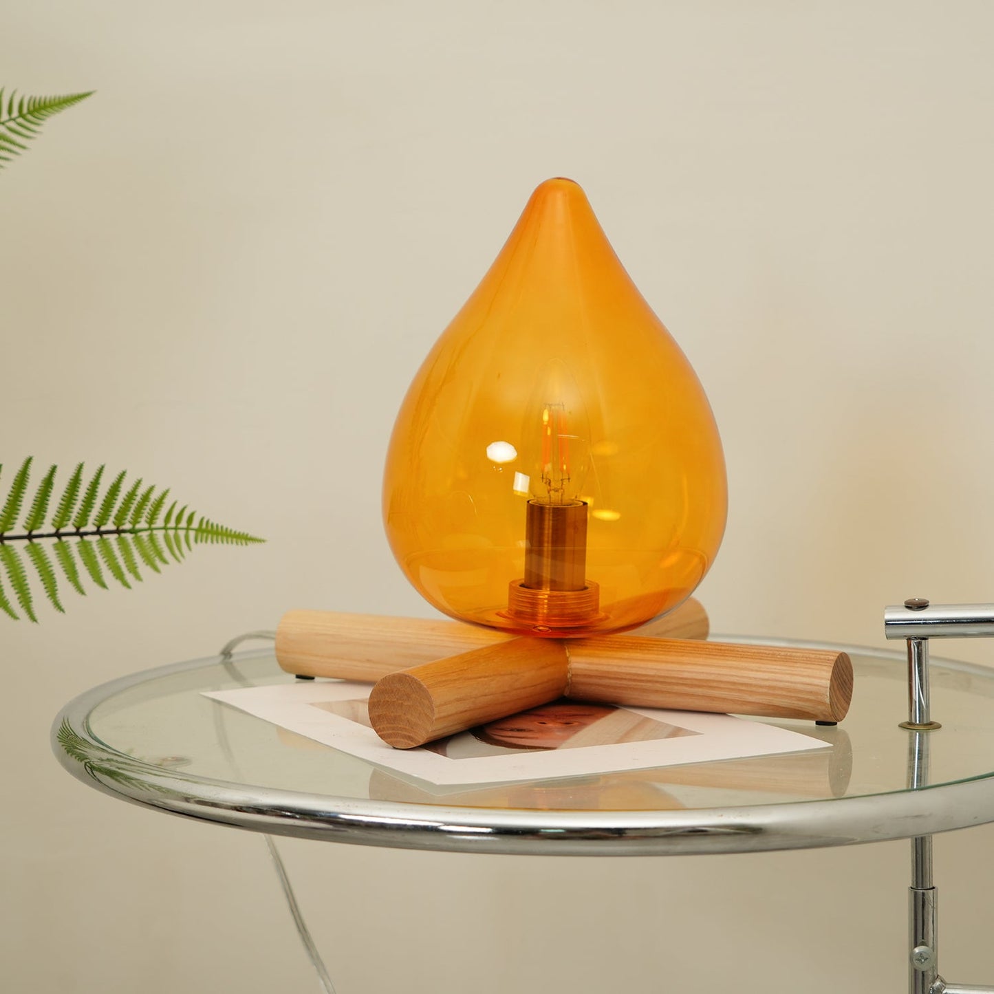 Élora Firebeam Glass Table Lamp with Wooden Base