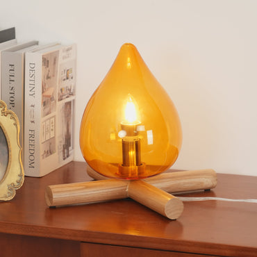 Lampe de table en verre Élora Firebeam avec base en bois