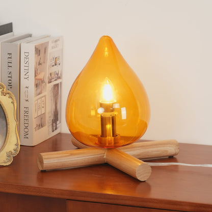 Élora Firebeam Glass Table Lamp with Wooden Base