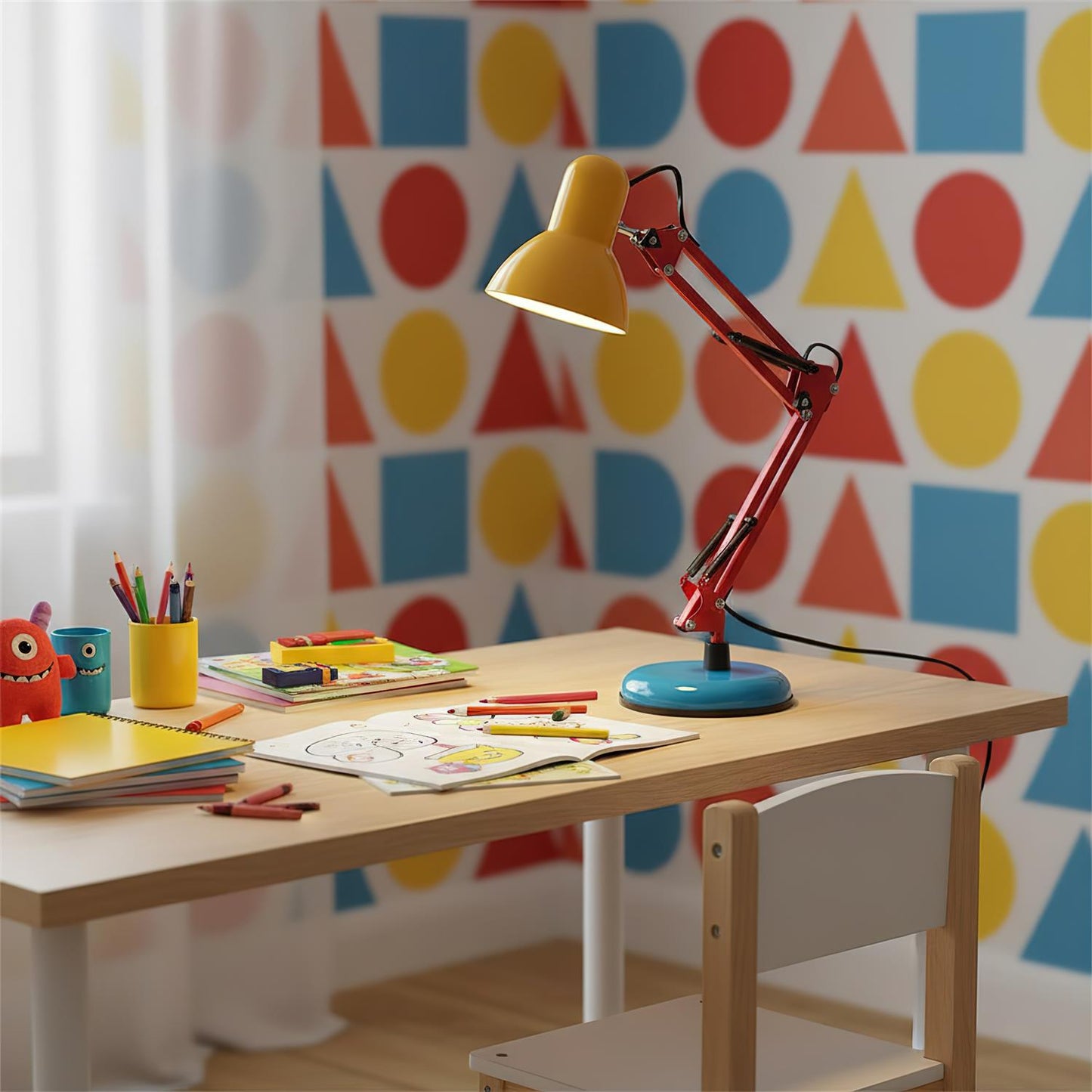 Lampe de table réglable Solène Memphis avec design color block
