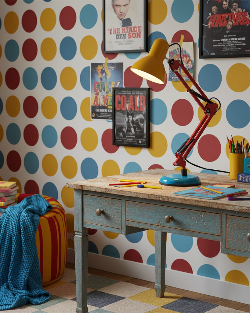 Lampe de table réglable Solène Memphis avec design color block