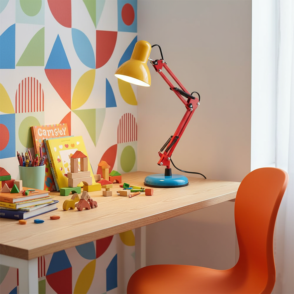 Lampe de table réglable Solène Memphis avec design color block