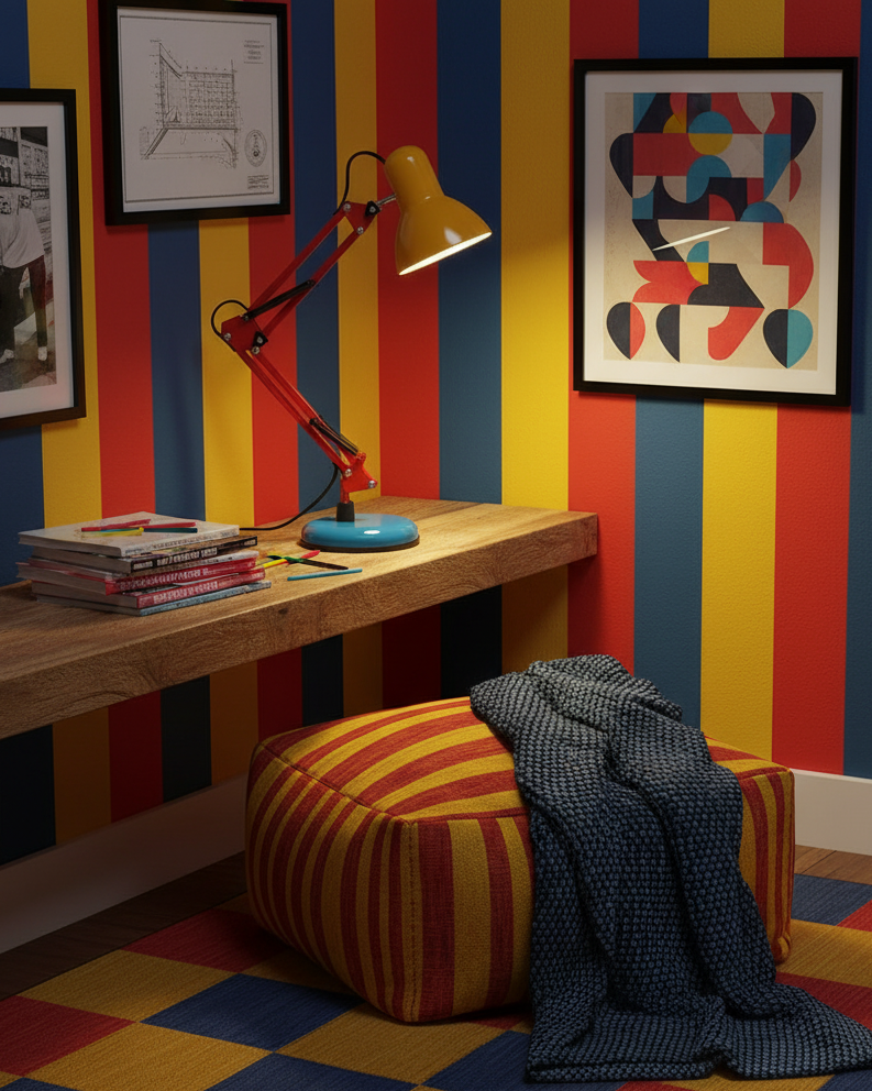 Lampe de table réglable Solène Memphis avec design color block