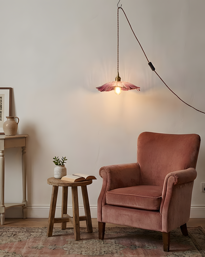 Suspension Élodie Fleur, Abat-jour en verre avec prise intégrée