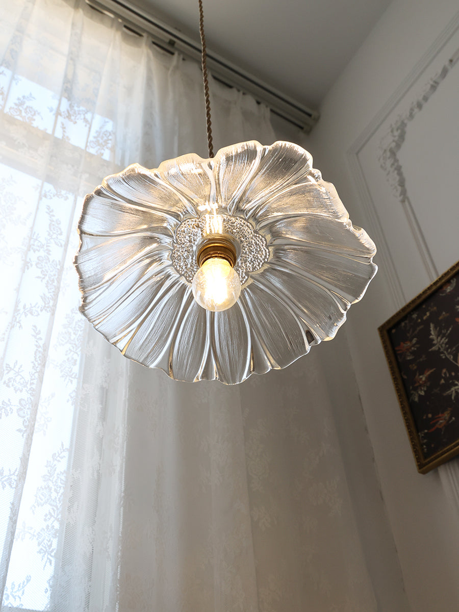 Suspension Élodie Fleur, Abat-jour en verre avec prise intégrée
