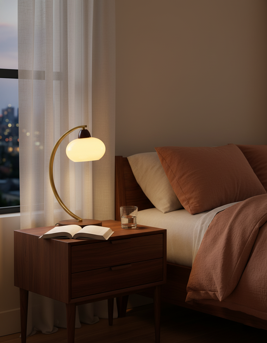 Lampe de table Lucienne en verre vintage avec base en bois