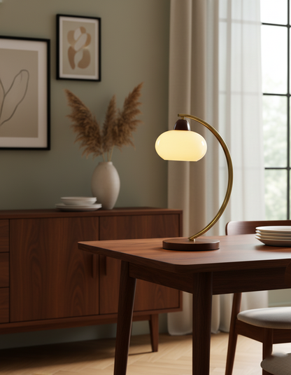 Lampe de table Lucienne en verre vintage avec base en bois