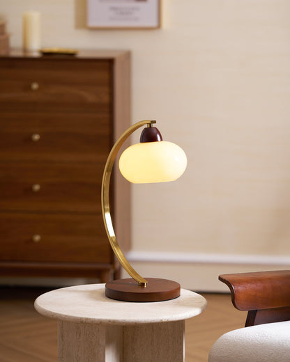 Lampe de table Lucienne en verre vintage avec base en bois