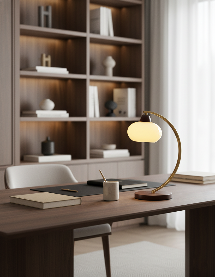 Lampe de table Lucienne en verre vintage avec base en bois