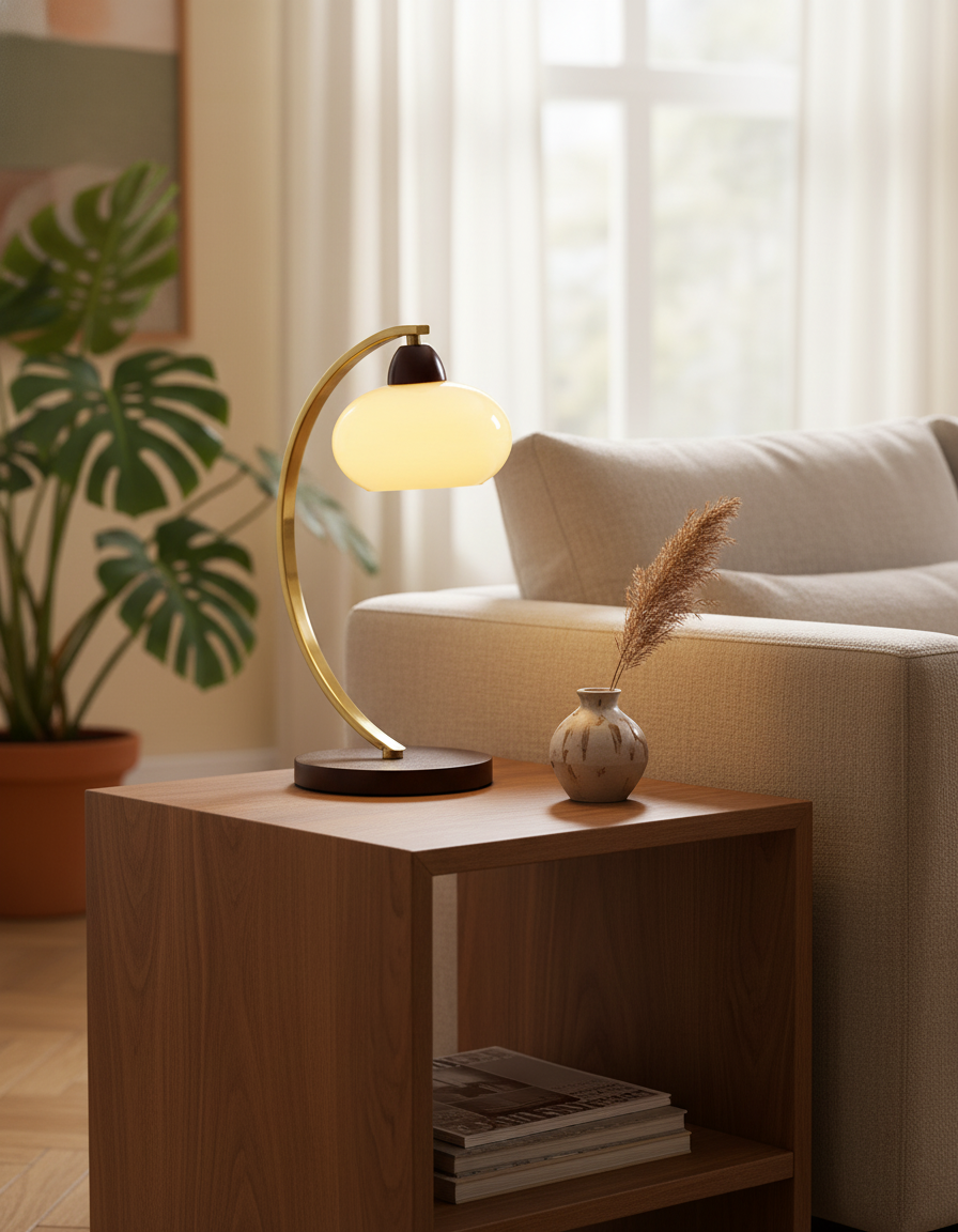 Lampe de table Lucienne en verre vintage avec base en bois