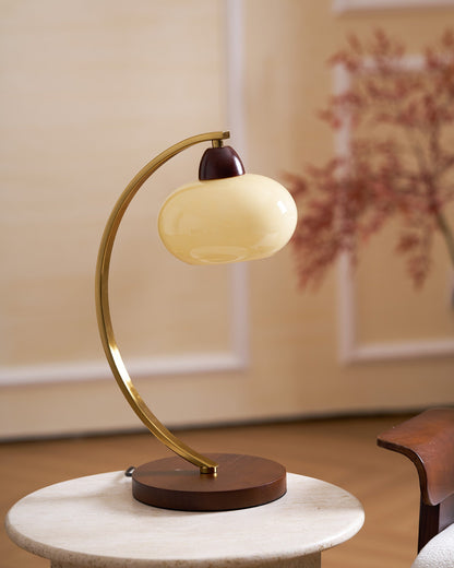 Lampe de table Lucienne en verre vintage avec base en bois