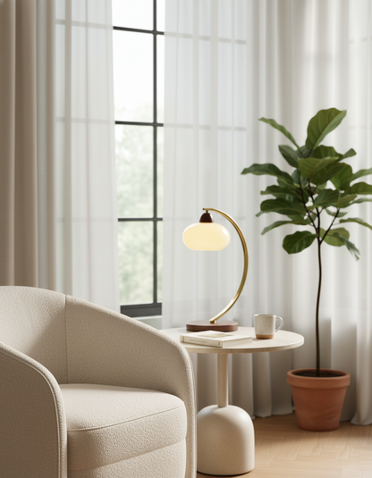 Lampe de table Lucienne en verre vintage avec base en bois