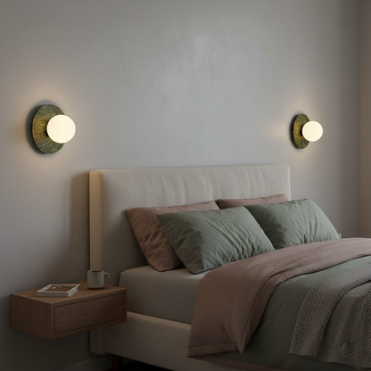 Aurélie Marble Orb Wall Lamp with Green Stone Backplate