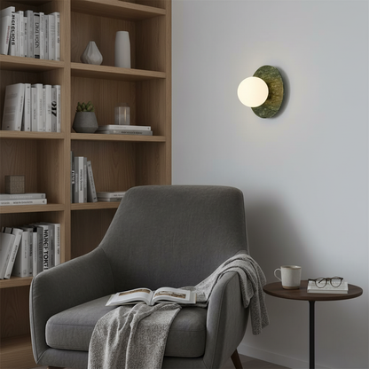 Aurélie Marble Orb Wall Lamp with Green Stone Backplate