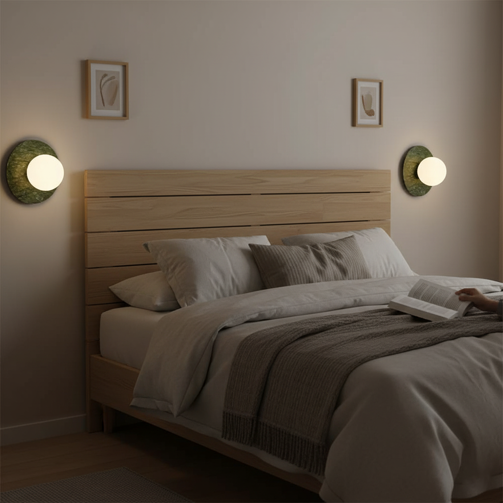 Aurélie Marble Orb Wall Lamp with Green Stone Backplate