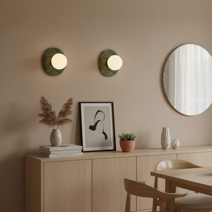 Aurélie Marble Orb Wall Lamp with Green Stone Backplate