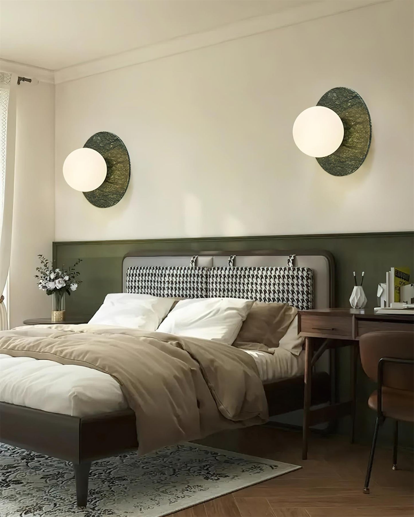 Aurélie Marble Orb Wall Lamp with Green Stone Backplate