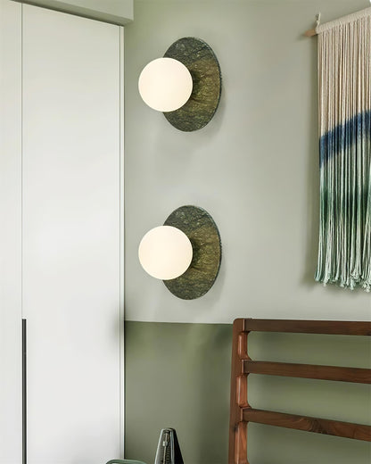 Aurélie Marble Orb Wall Lamp with Green Stone Backplate