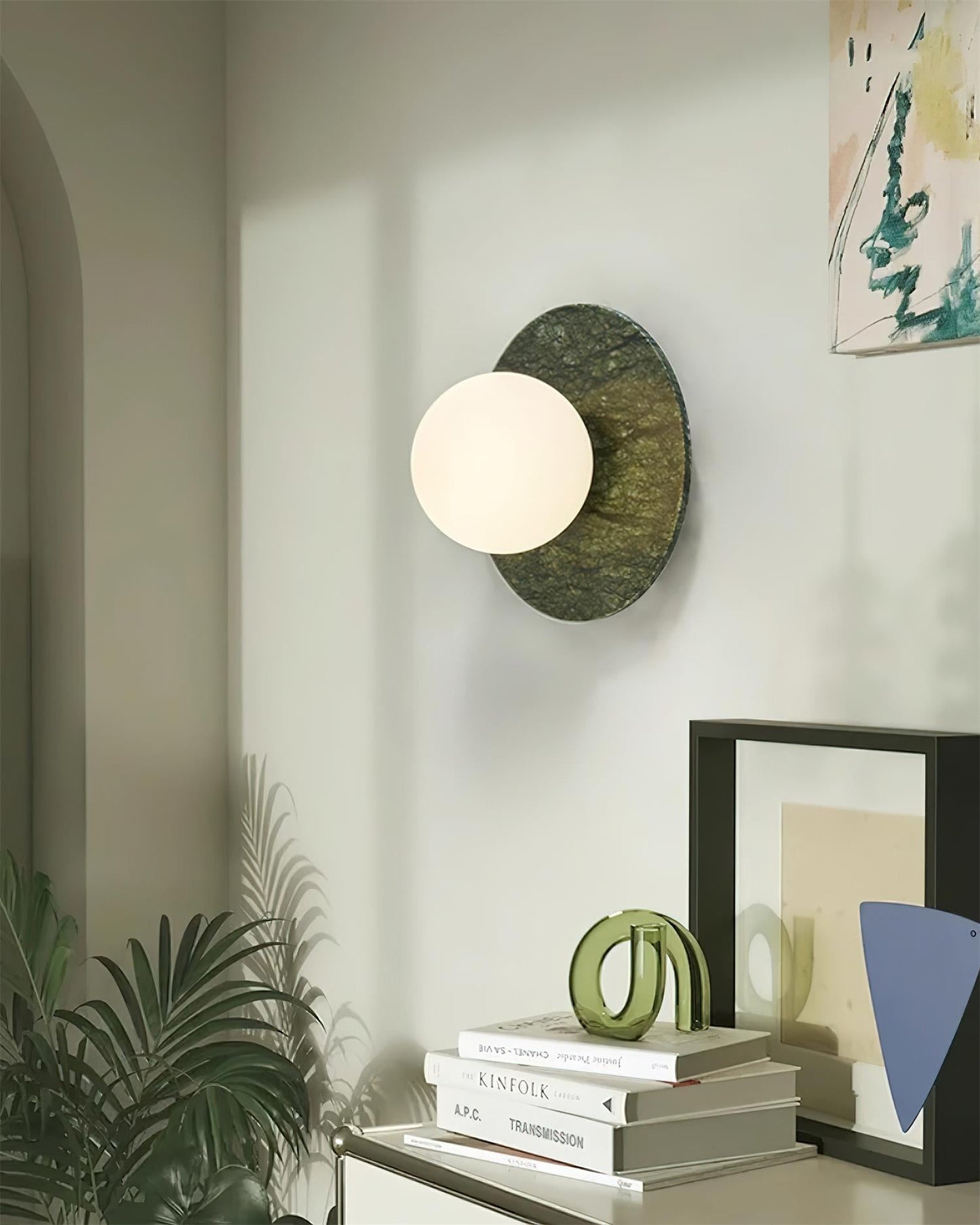 Aurélie Marble Orb Wall Lamp with Green Stone Backplate