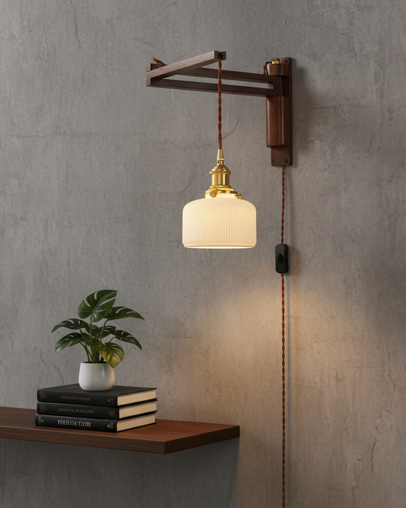 Madeleine Vintage Plug-In Wall Lamp with Adjustable Arm and Frosted Glass