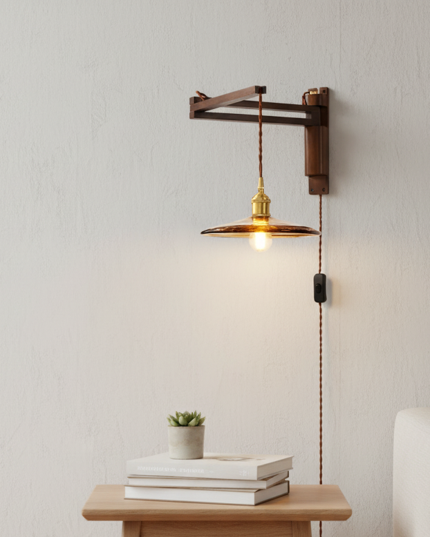 Madeleine Vintage Plug-In Wall Lamp with Adjustable Arm and Frosted Glass