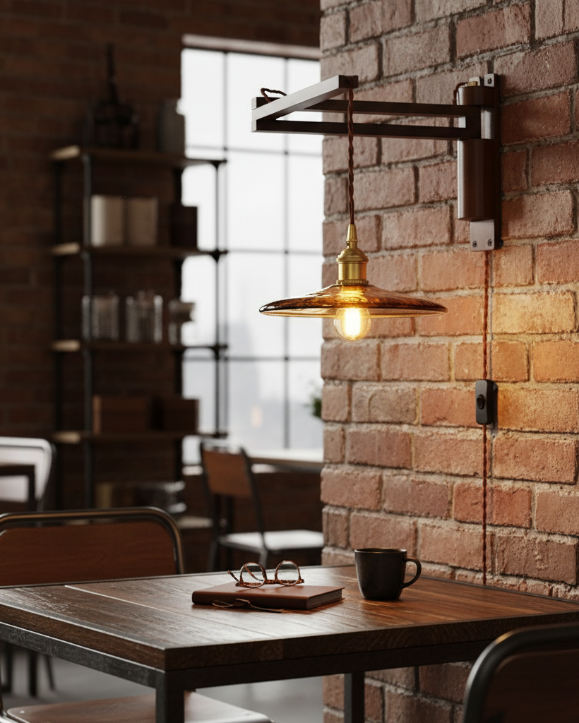 Madeleine Vintage Plug-In Wall Lamp with Adjustable Arm and Frosted Glass
